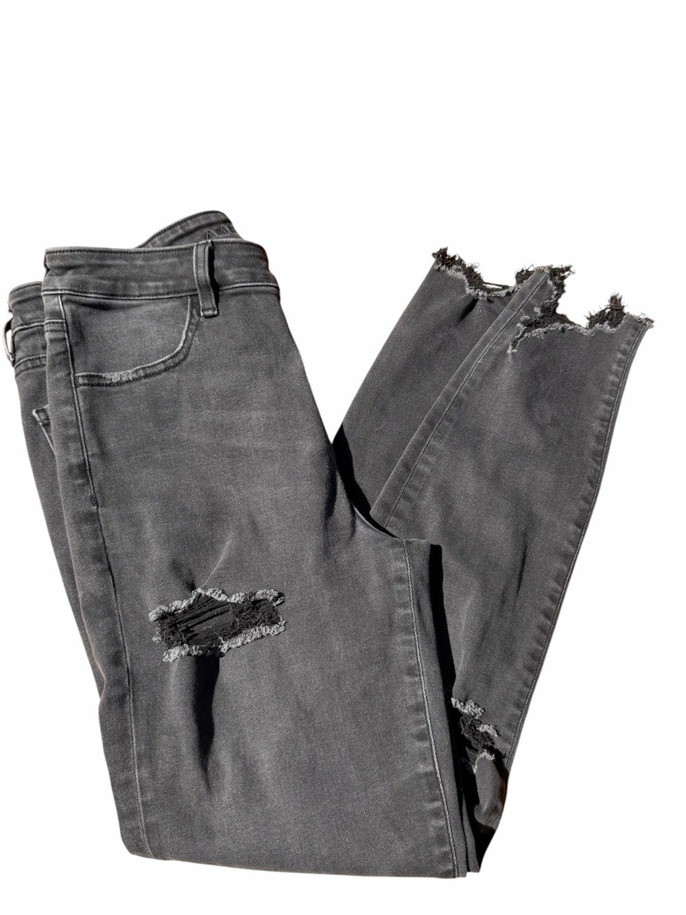 American Eagle Hi-Rise Jegging Black Distressed Raw Hem Skinny Jeans Size 12
